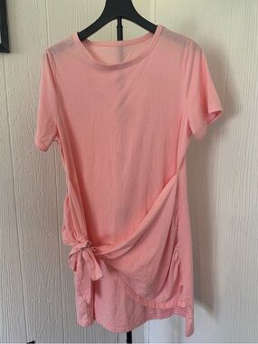 Women's Pink Tie-Side Short Sleeve Dress